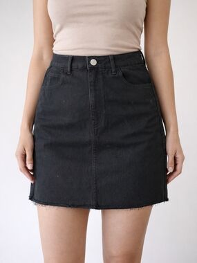 H&M Black Denim Mini Skirt with Frayed Hem